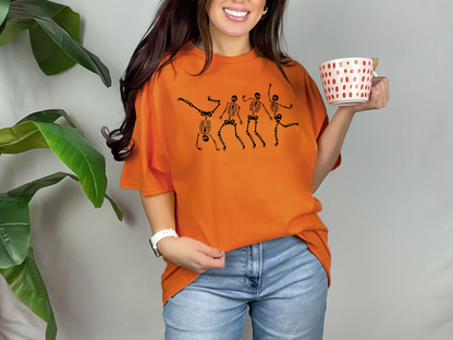 Skeleton Dance of the Dead Halloween Orange Shirt