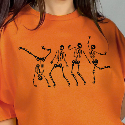 Skeleton Dance of the Dead Halloween Orange Shirt