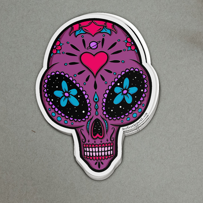 Alien Abduction UFO Sugar Skull Full Color Sticker