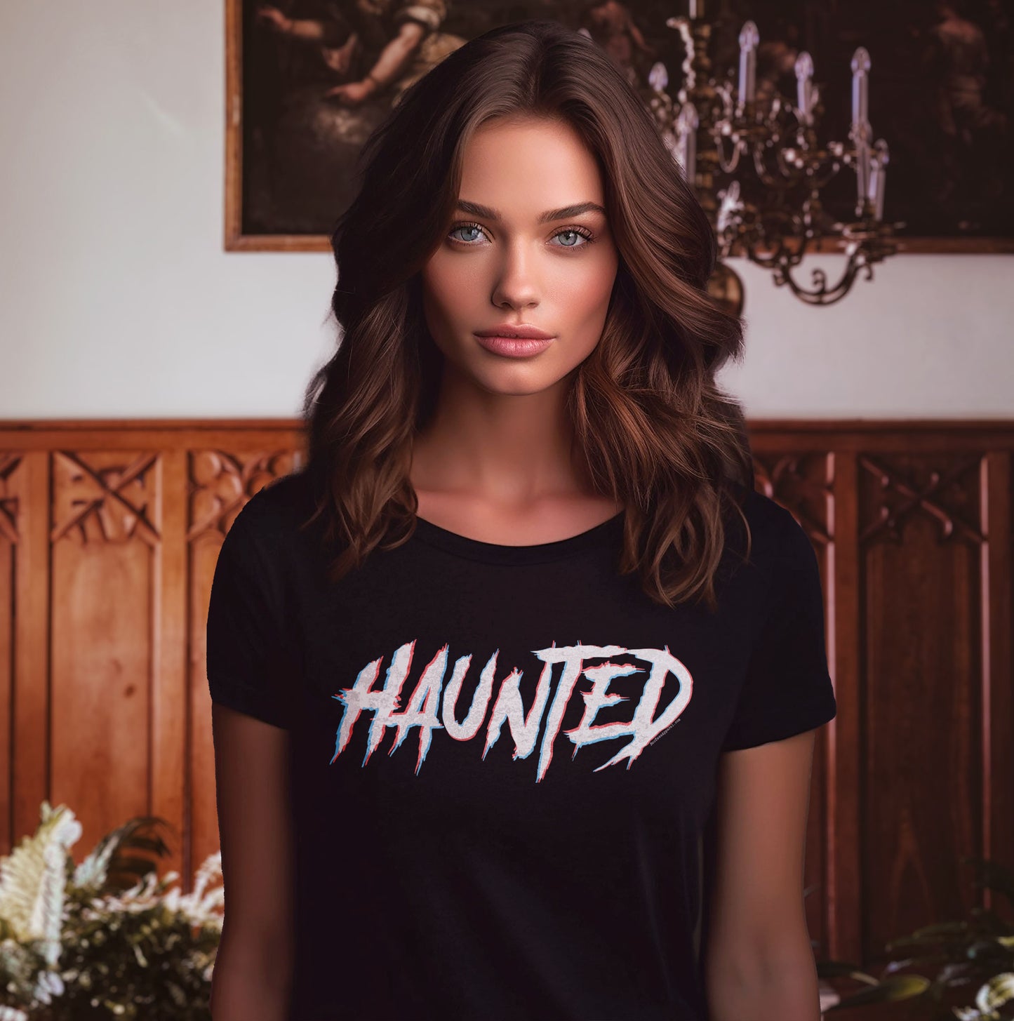 Retro 3d Haunted Red and Blue Logo Black Shirt