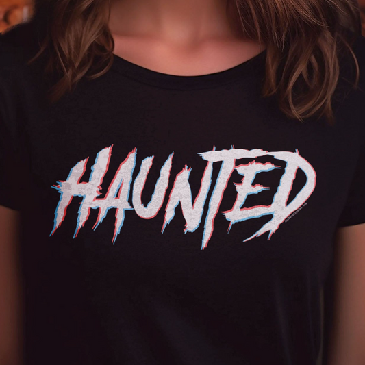 Retro 3d Haunted Red and Blue Logo Black Shirt