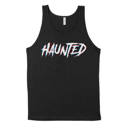 Retro 3d Haunted Red and Blue Logo Black Shirt