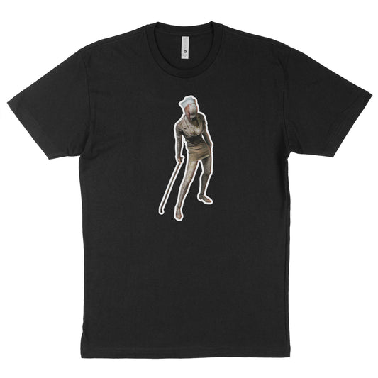 Black T-shirt featuring the Bubble Head Nurse from Silent Hill