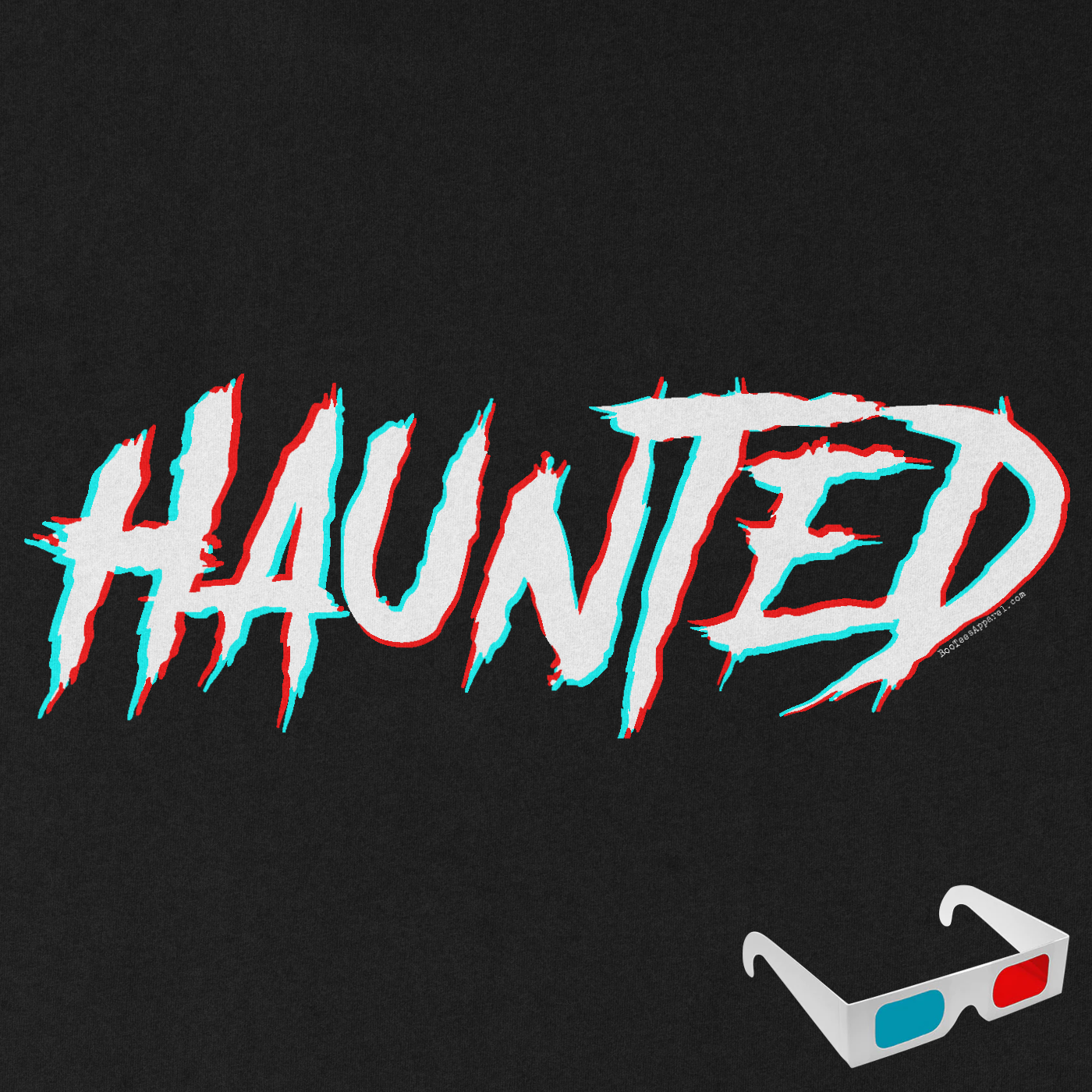 Retro 3d Haunted Red and Blue Logo Black Shirt