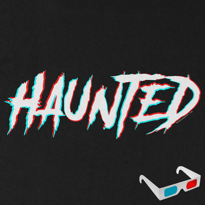 Retro 3d Haunted Red and Blue Logo Black Shirt