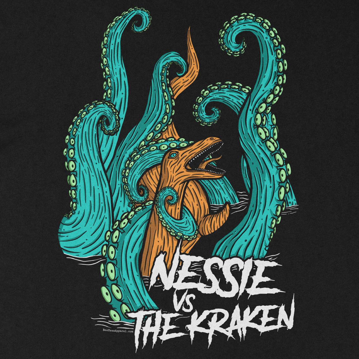 Battle of the Cryptids: Nessie vs The Kraken Black Tee