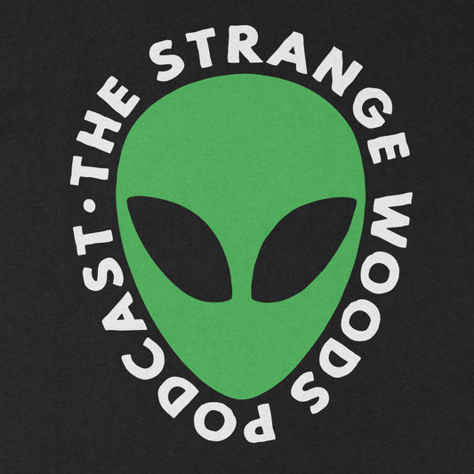 Green Roswell Alien Head Strange Woods Podcast Black Shirt