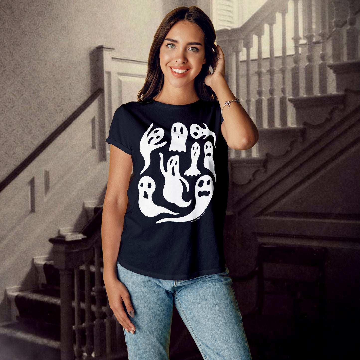 Cute-Ghosts-All-Over-Black-Shirt-coffee-model-haunted-stairs