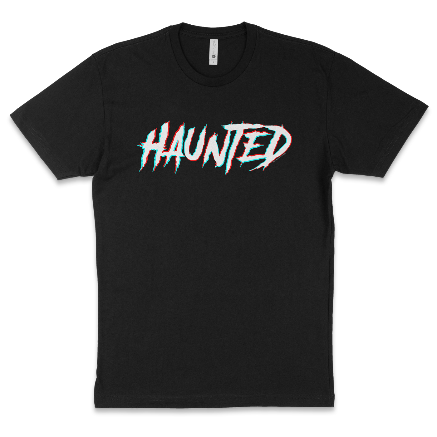 Retro 3d Haunted Red and Blue Logo Black Shirt