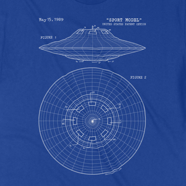 UFO Sport Model Spaceship Blueprint Blue Shirt