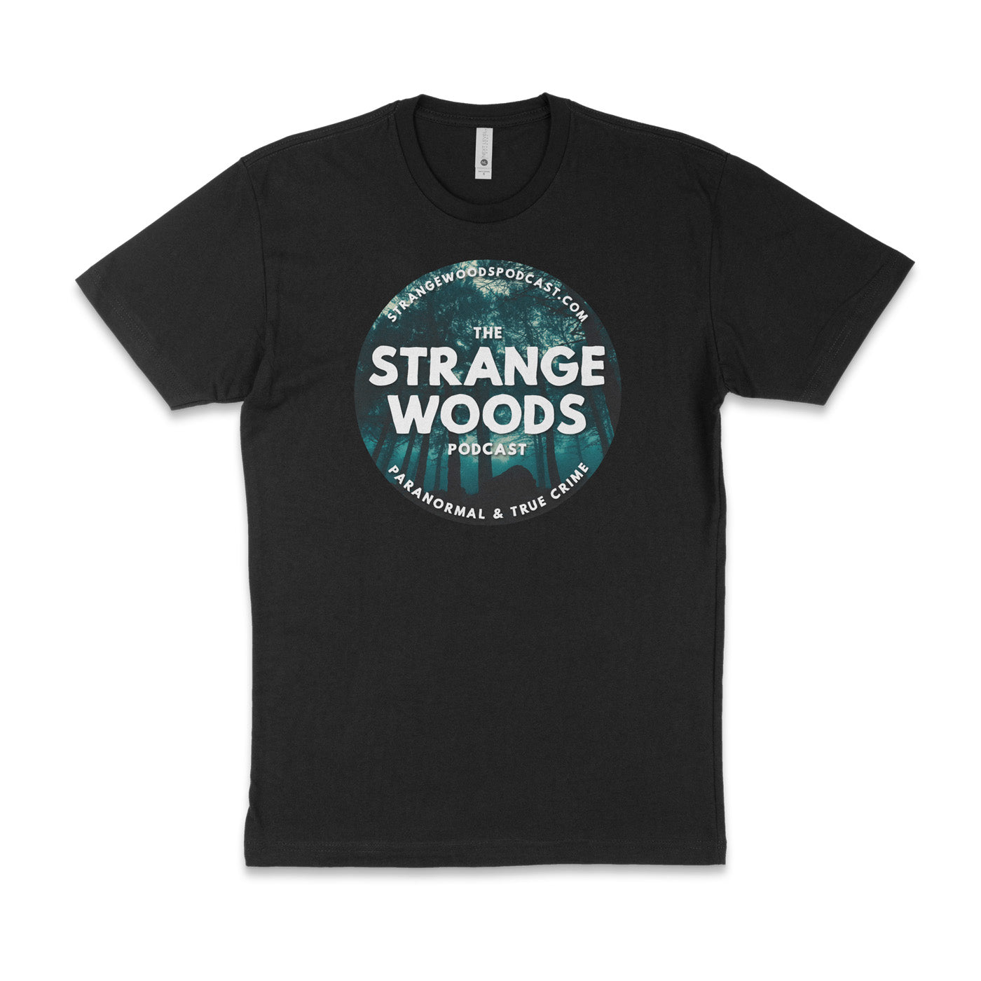 The Strange Woods Podcast Logo Black Shirt