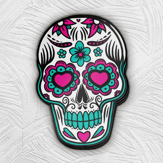 Pink & Teal Sugar Skull Sticker