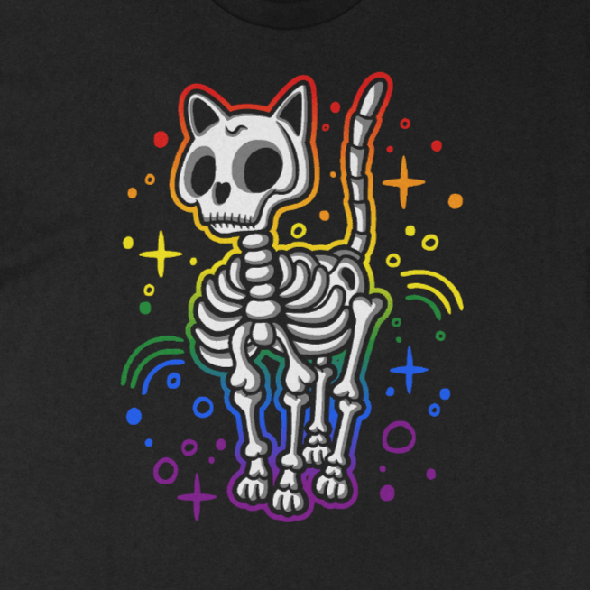 Skeleton Cat Pride Rainbow Black / 4XL / Hoodie 