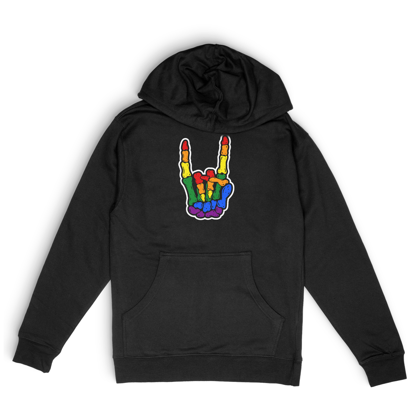 Skeleton Metal Horns Pride Rainbow Black Tee