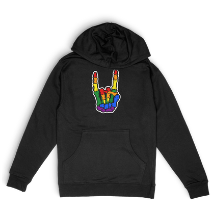 Skeleton Metal Horns Pride Rainbow Black Tee