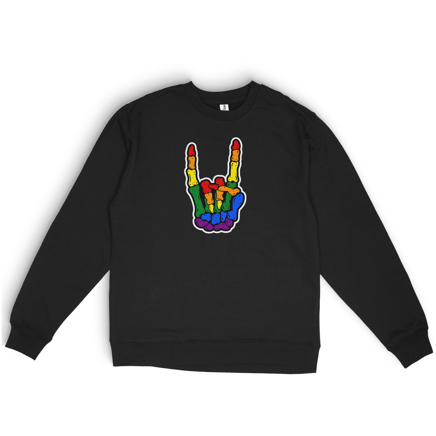 Skeleton Metal Horns Pride Rainbow Black Tee