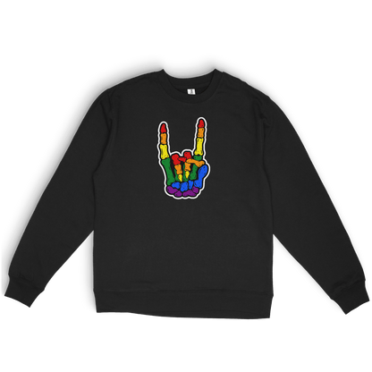 Skeleton Metal Horns Pride Rainbow Black Tee