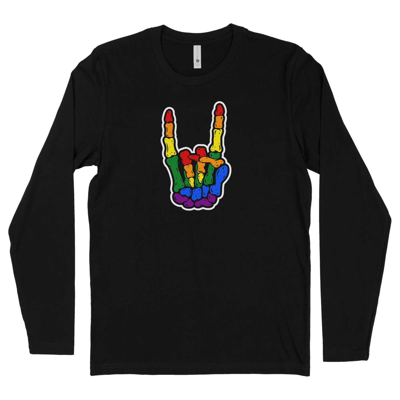 Skeleton Metal Horns Pride Rainbow Black Tee