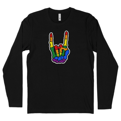 Skeleton Metal Horns Pride Rainbow Black Tee