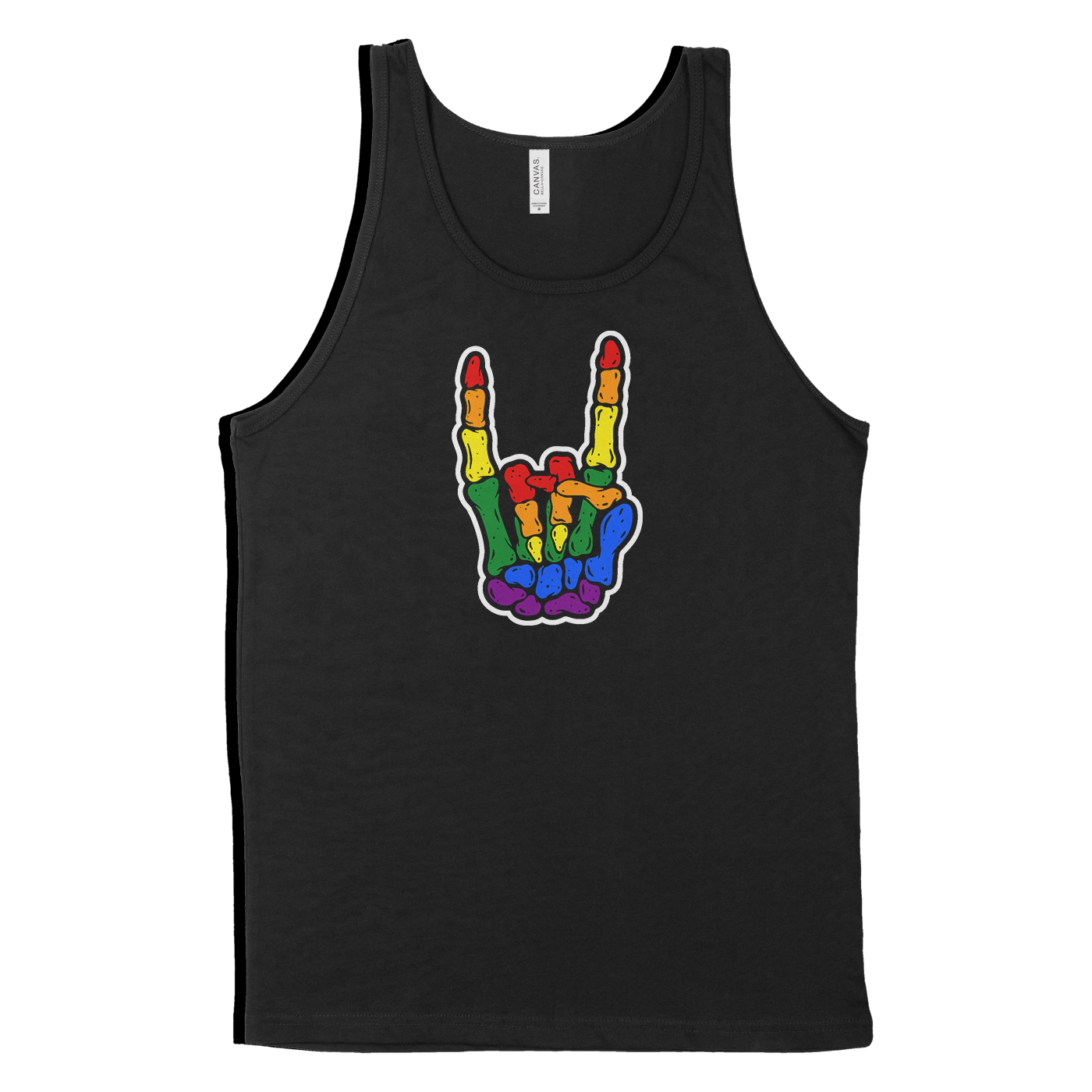 Skeleton Metal Horns Pride Rainbow Black Tee