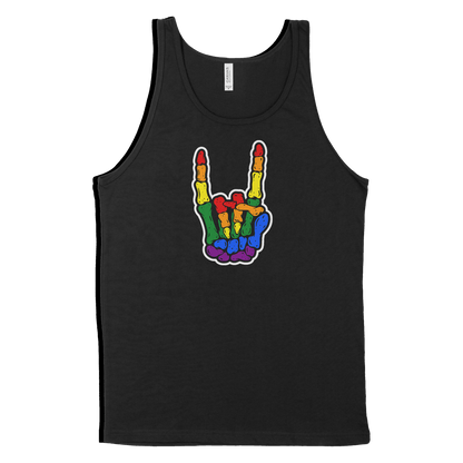 Skeleton Metal Horns Pride Rainbow Black Tee