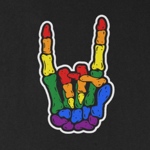 Skeleton Metal Horns Pride Rainbow Black Tee Black / 4XL / Hoodie 