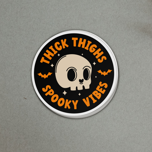 Thick Thighs Spooky Vibes Halloween Skull Full Color Sticker