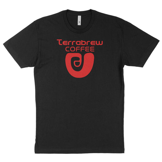 Black T-shirt with Logo of Terrabrew Coffee from video game Starfield