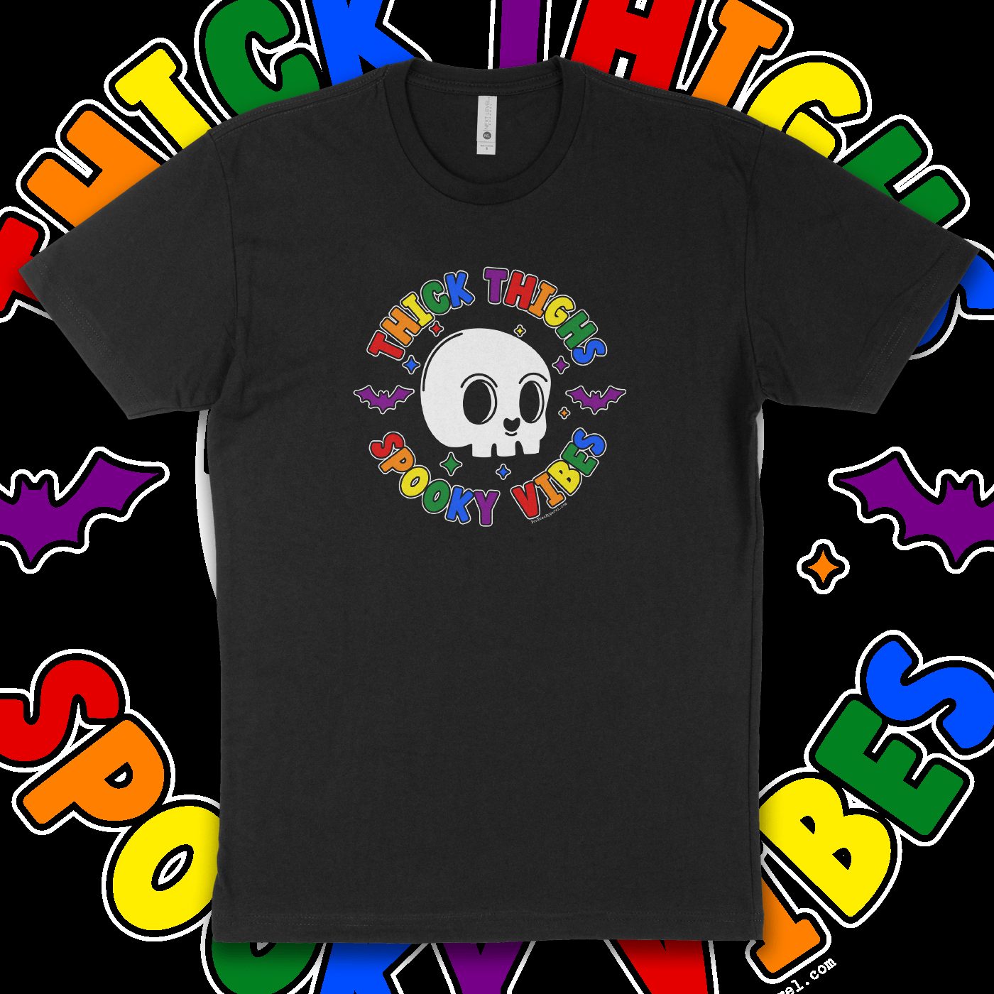 Thick Thighs and Spooky Vibes Pride Rainbow Black / 4XL / Hoodie 