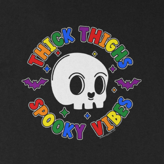 Thick Thighs and Spooky Vibes Pride Rainbow Black / 4XL / Hoodie 