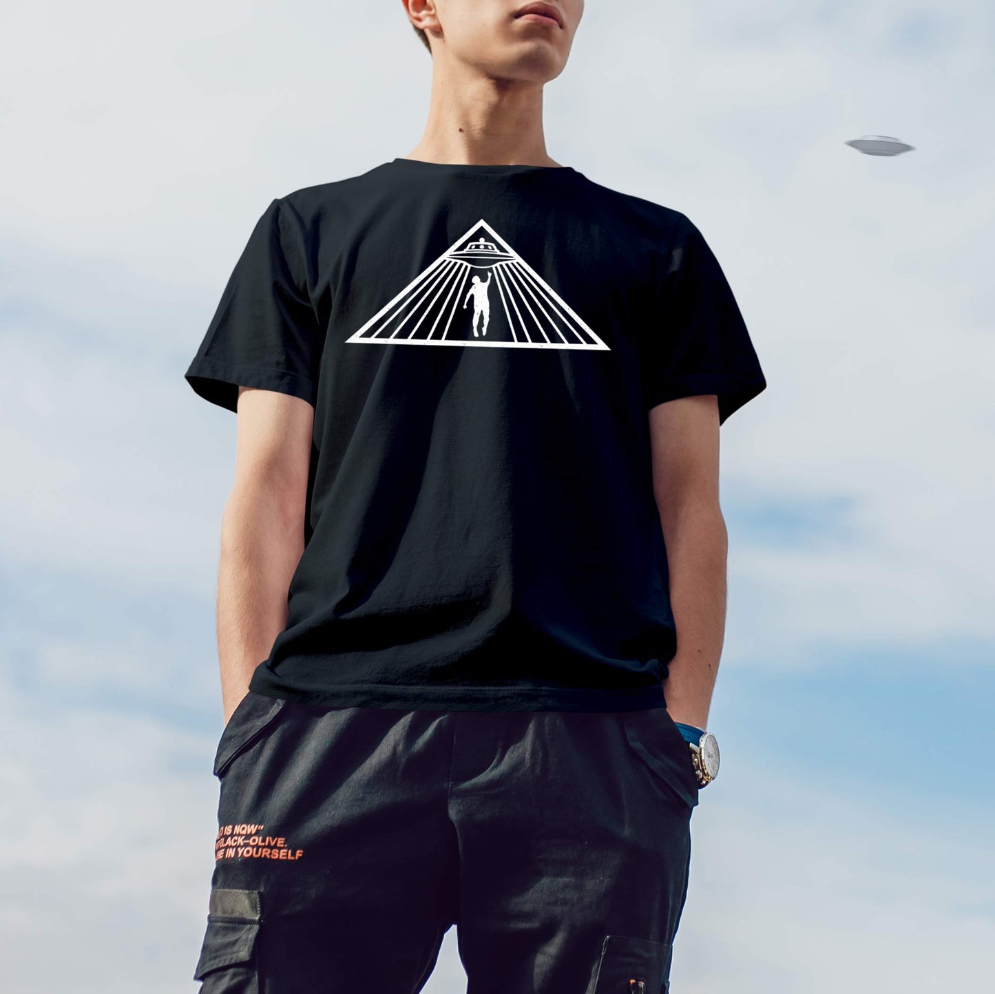 Alien Abduction UFO Triangle Mystery Black Shirt