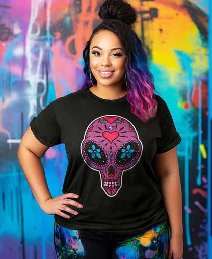 Alien Abduction UFO Sugar Skull Black Tee