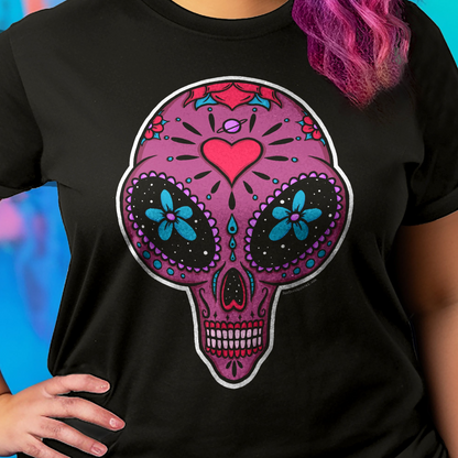 Alien Abduction UFO Sugar Skull Black Tee