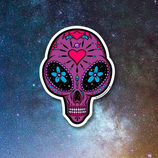 Alien Abduction UFO Sugar Skull Full Color Sticker