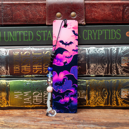 Pink Sky with Bats Metal Bookmark