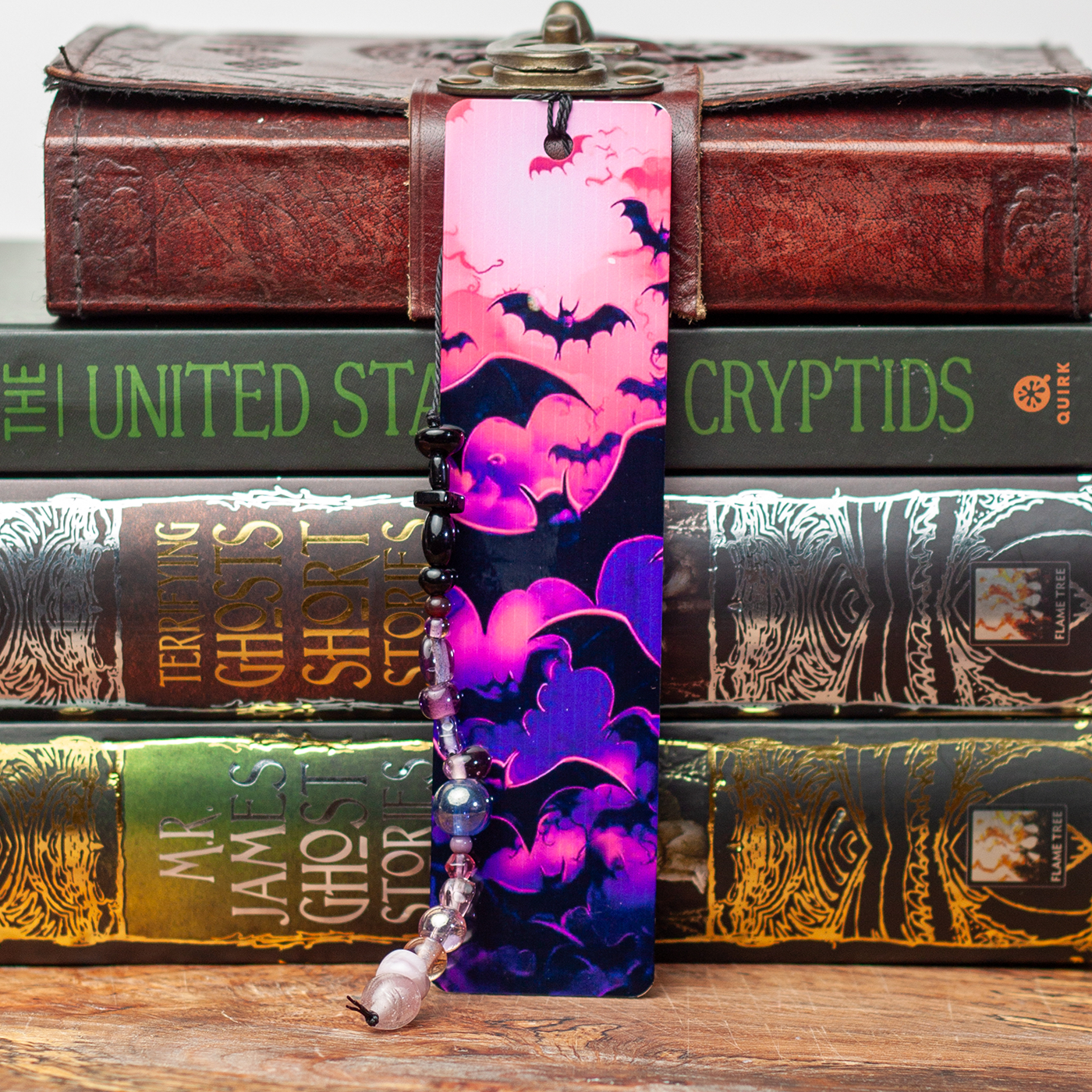 Pink Sky with Bats Metal Bookmark