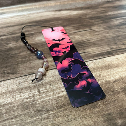 Pink Sky with Bats Metal Bookmark