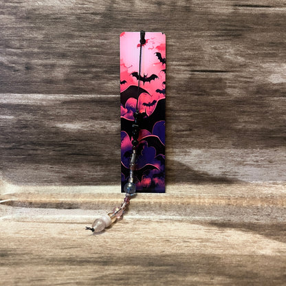 Pink Sky with Bats Metal Bookmark