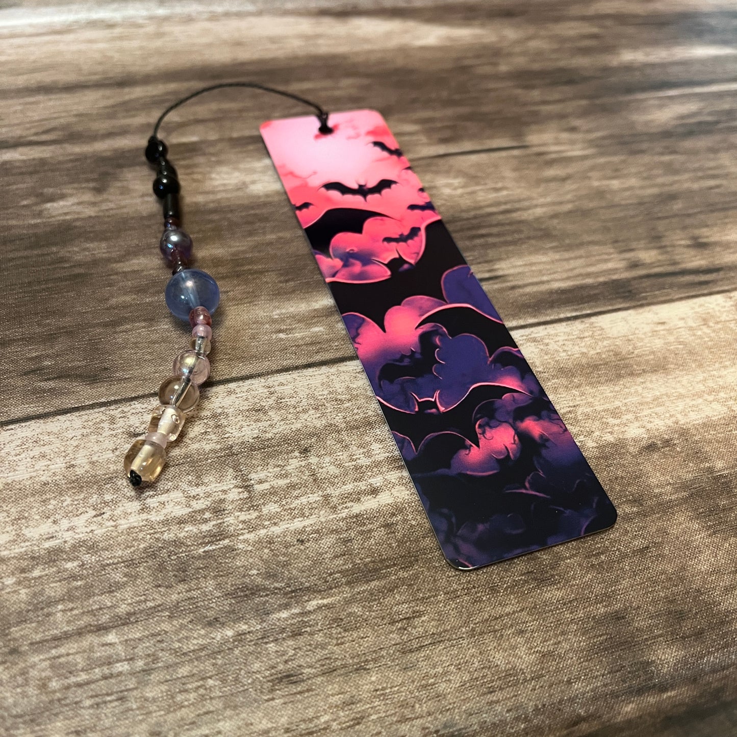 Pink Sky with Bats Metal Bookmark