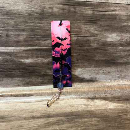 Pink Sky with Bats Metal Bookmark