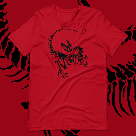 Red T-Shirt featuring Raptor Skeleton, Fossil from Jurassic Park